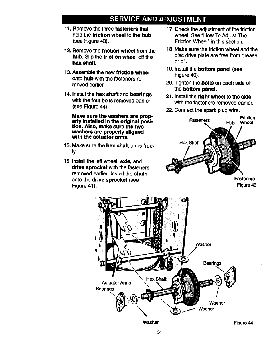 Service and adjustment | Craftsman 536881851 User Manual | Page 31 / 100