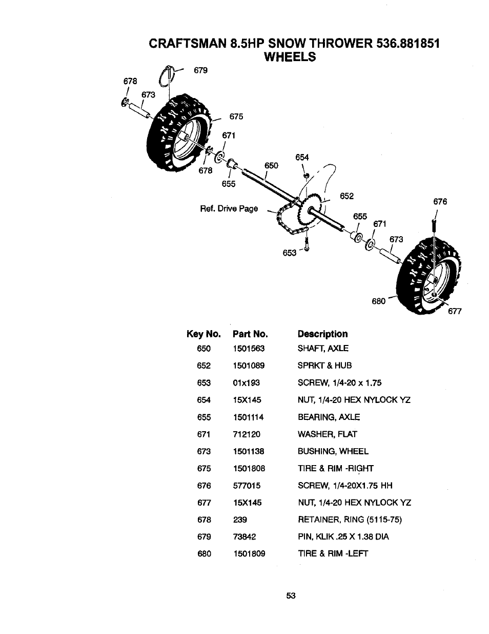 Craftsman 8.5hp snow thrower 536.881851, Wheels | Craftsman 536881851 User Manual | Page 53 / 100