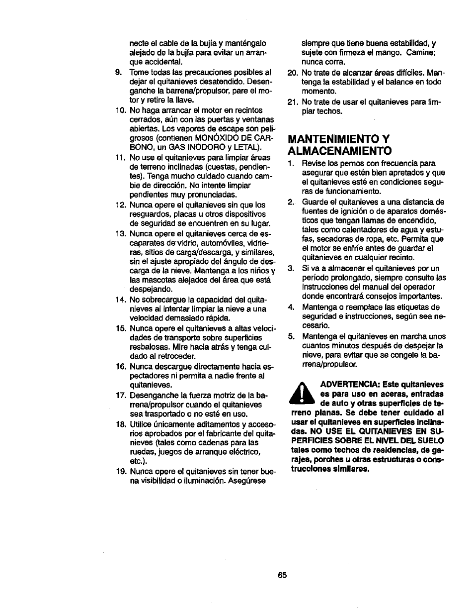 Mantenimiento y almacenamiento | Craftsman 536881851 User Manual | Page 65 / 100
