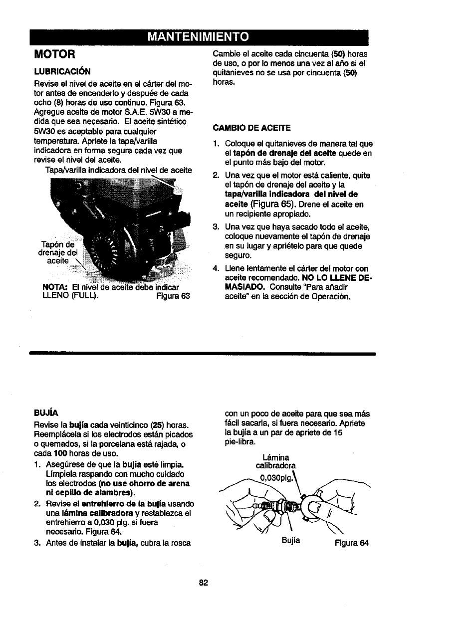 Motor, Mantenimiento | Craftsman 536881851 User Manual | Page 82 / 100