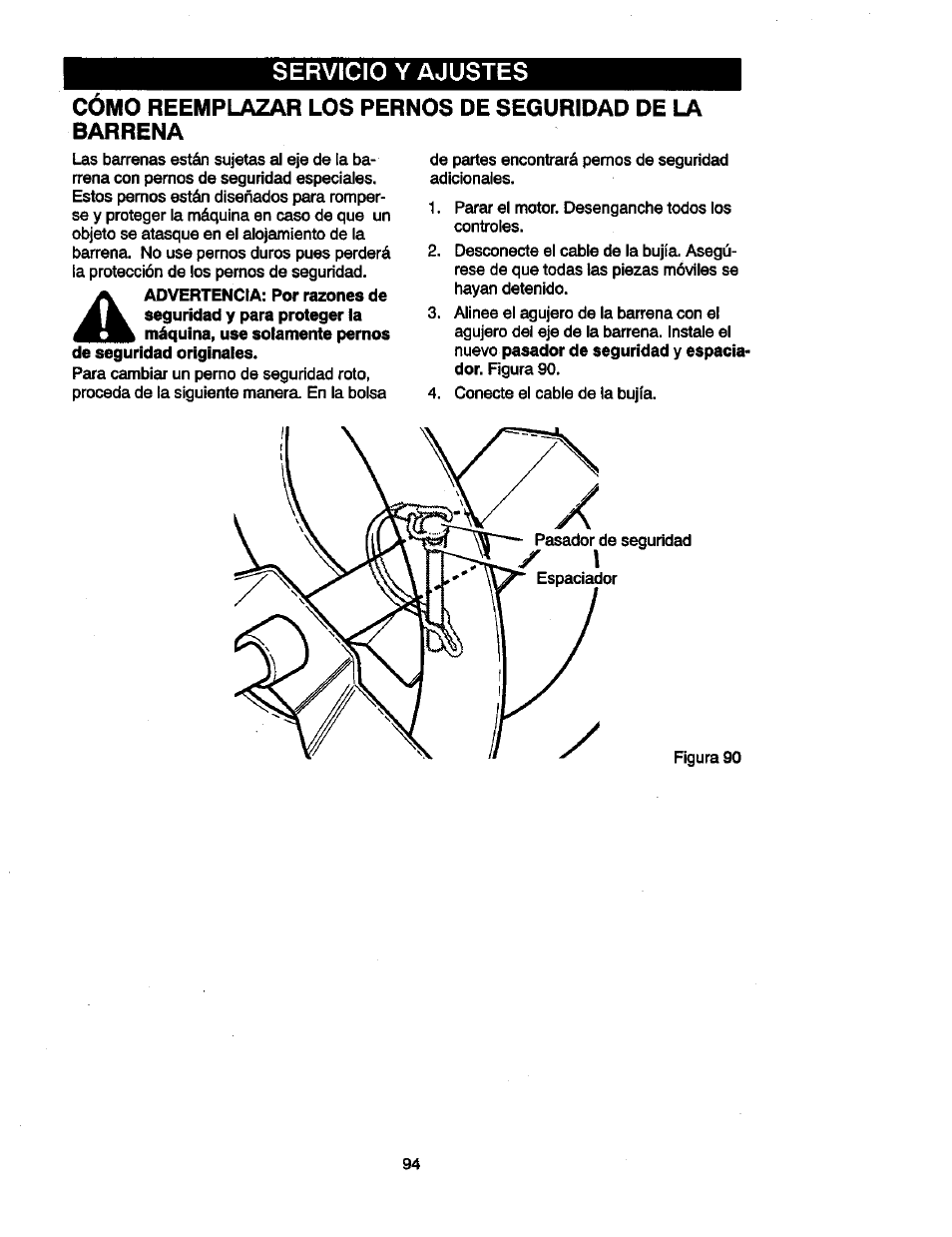 Servicio y ajustes | Craftsman 536881851 User Manual | Page 94 / 100