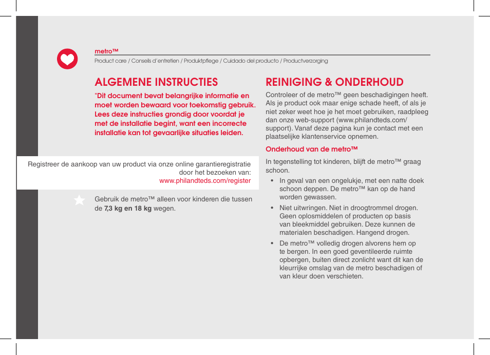 Algemene instructies reiniging & onderhoud | phil&teds metro 2014 User Manual | Page 18 / 32