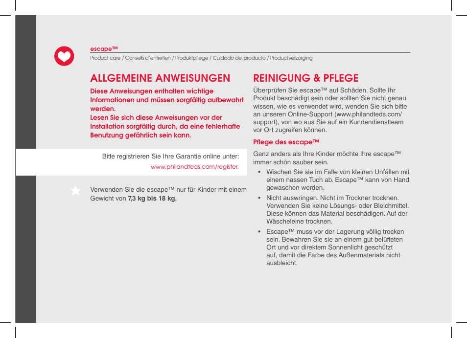 Allgemeine anweisungen reinigung & pflege | phil&teds escape 2014 User Manual | Page 16 / 36