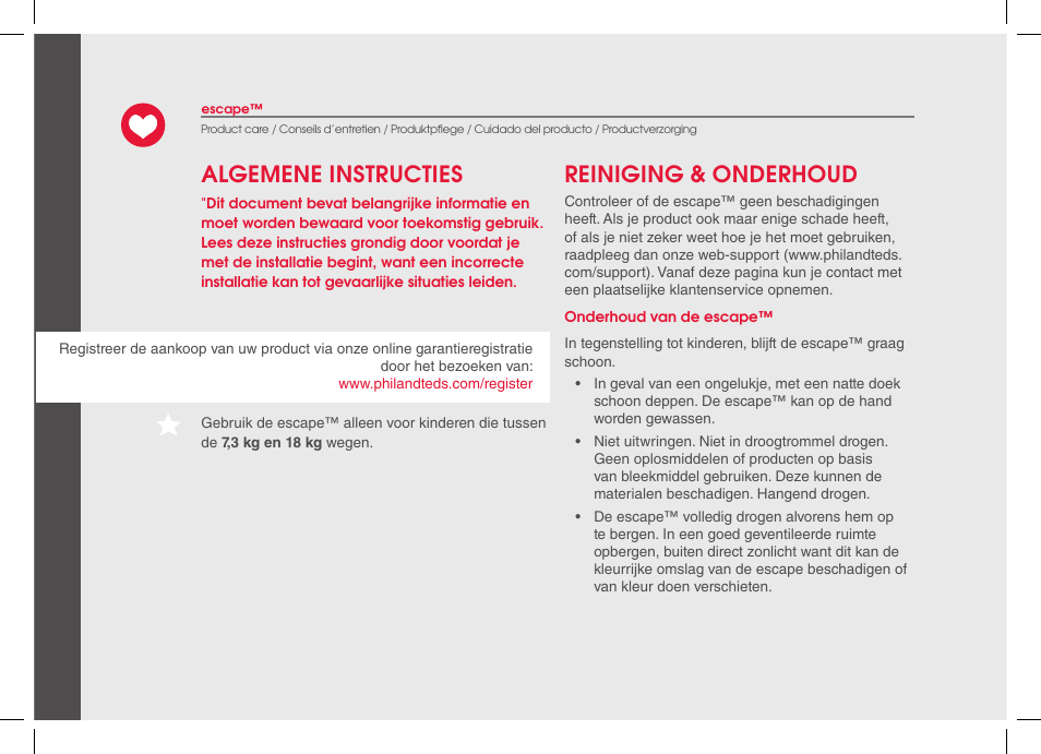 Algemene instructies reiniging & onderhoud | phil&teds escape 2014 User Manual | Page 18 / 36