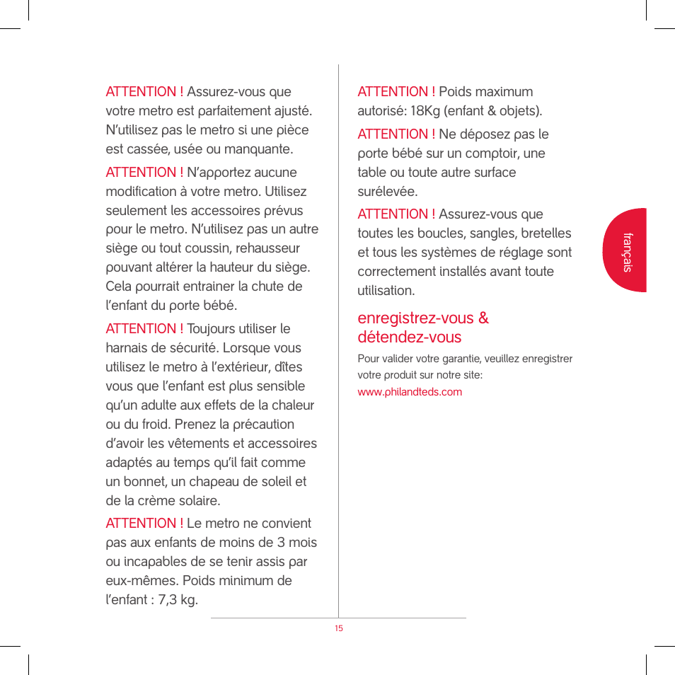 Enregistrez-vous & détendez-vous | phil&teds metro v2 2009 User Manual | Page 17 / 42