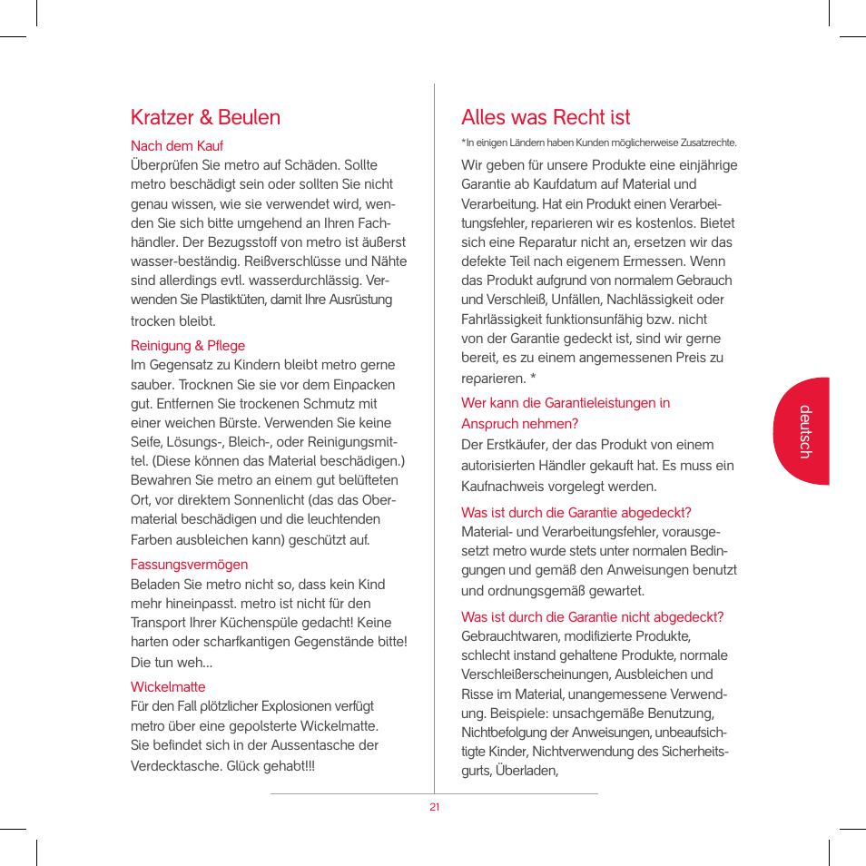 Alles was recht ist, Kratzer & beulen | phil&teds metro v2 2009 User Manual | Page 23 / 42