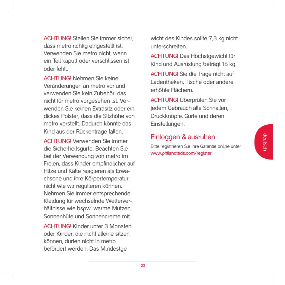 Einloggen & ausruhen | phil&teds metro v2 2009 User Manual | Page 25 / 42