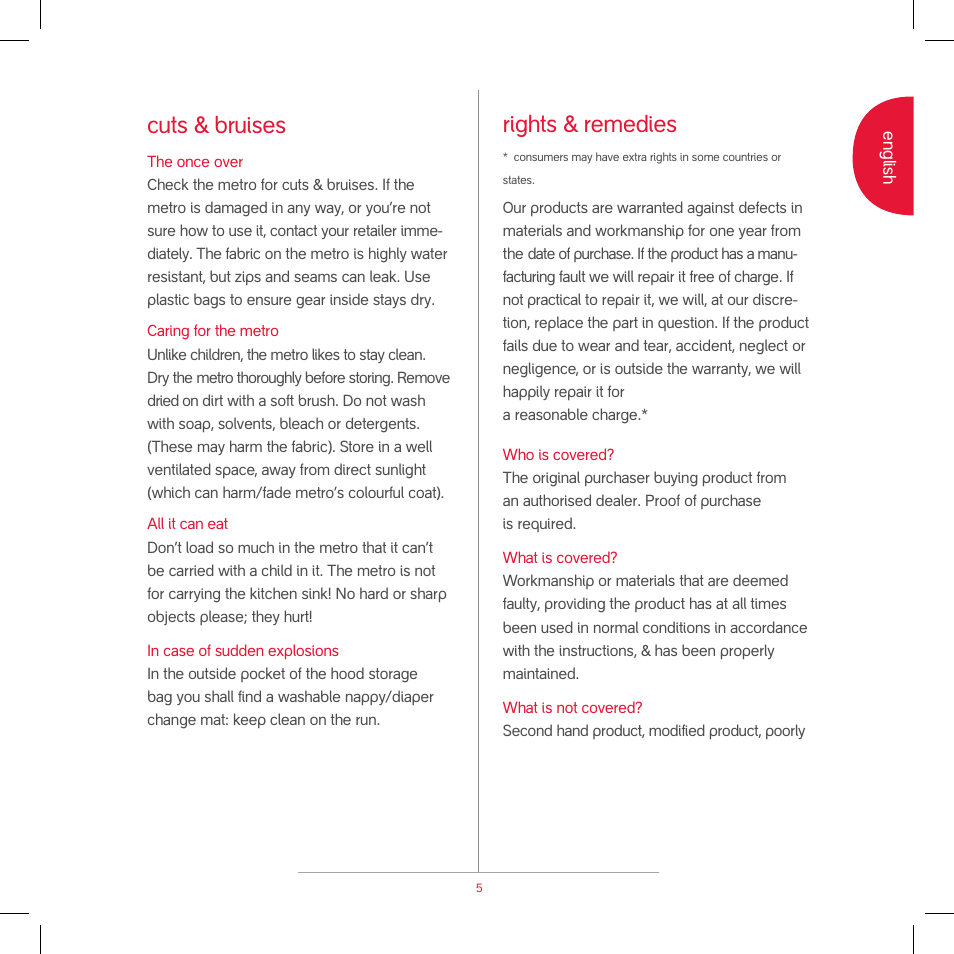 Cuts & bruises, Rights & remedies | phil&teds metro v2 2009 User Manual | Page 7 / 42