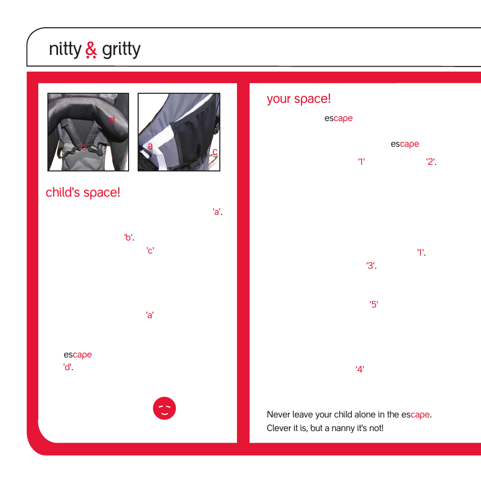Nitty gritty, Child's space, Your space | phil&teds escape v1 User Manual | Page 4 / 12