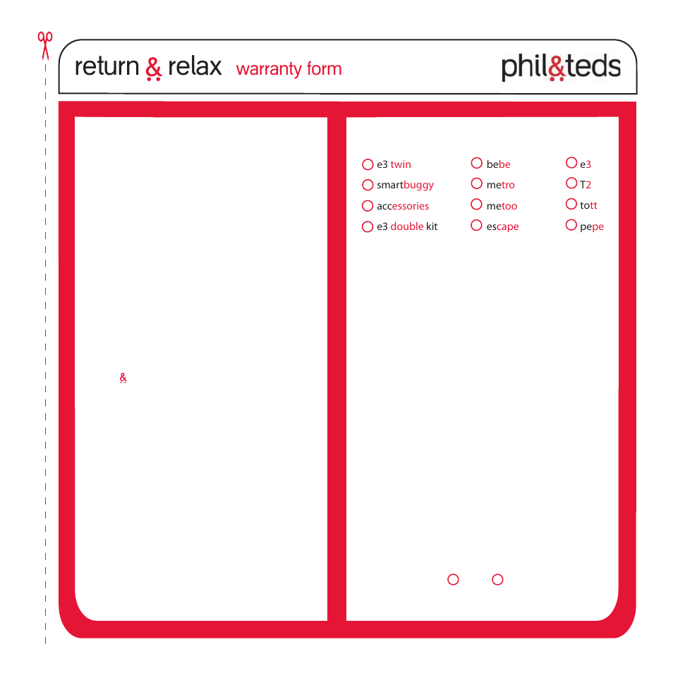 Return relax, Warranty form | phil&teds escape v1 User Manual | Page 9 / 12