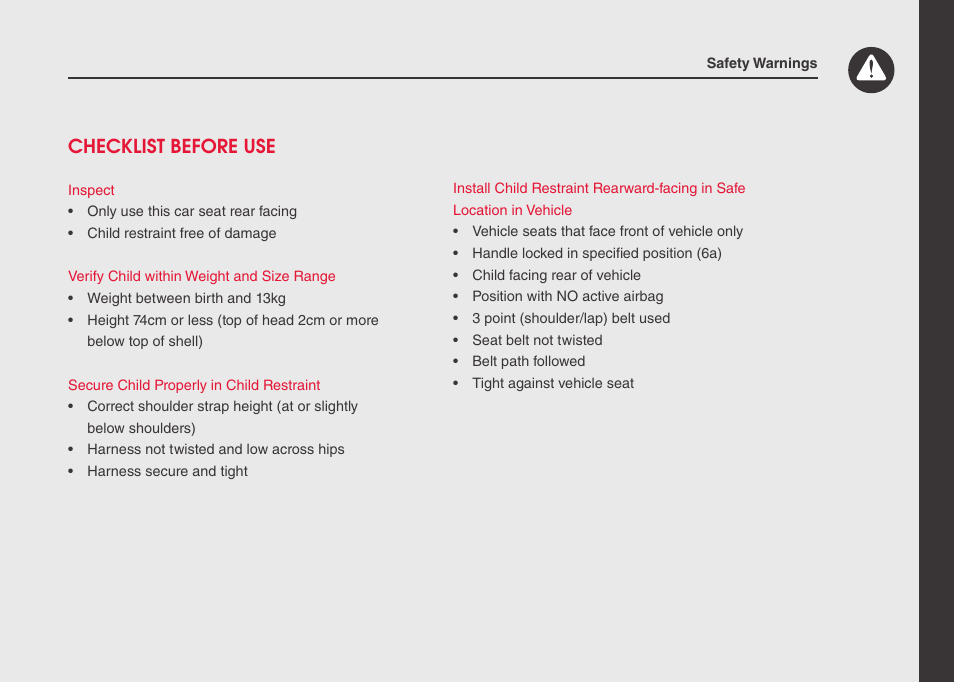 Checklist before use | phil&teds alpha User Manual | Page 9 / 28