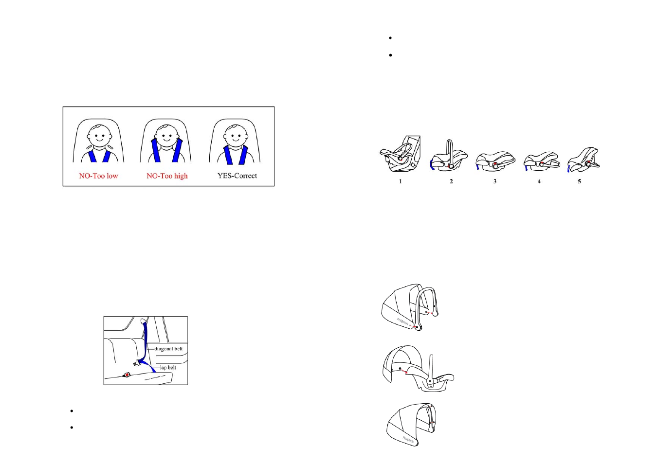 Fitting your car seat into the car, The type of approved seat belt you must have, The handle positions | phil&teds bebe hs User Manual | Page 3 / 4