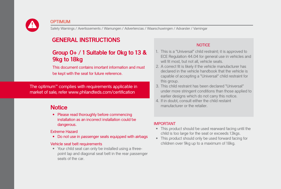 Notice | phil&teds optimum User Manual | Page 40 / 44