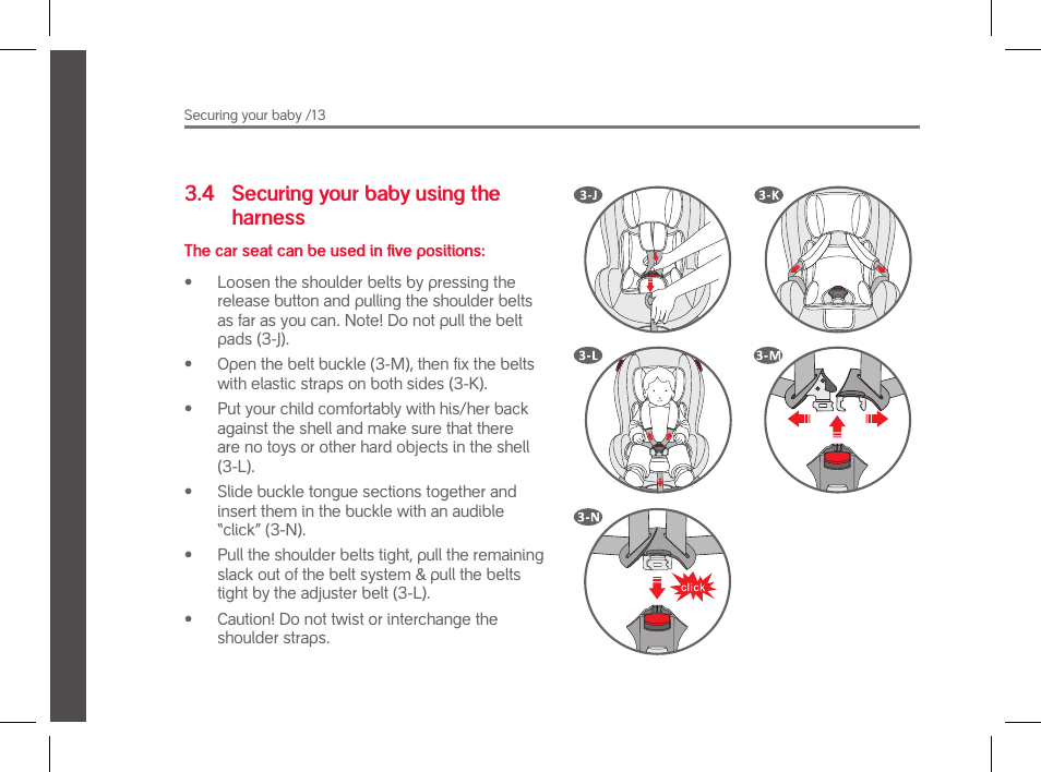 4 securing your baby using the harness | phil&teds evolution User Manual | Page 14 / 26