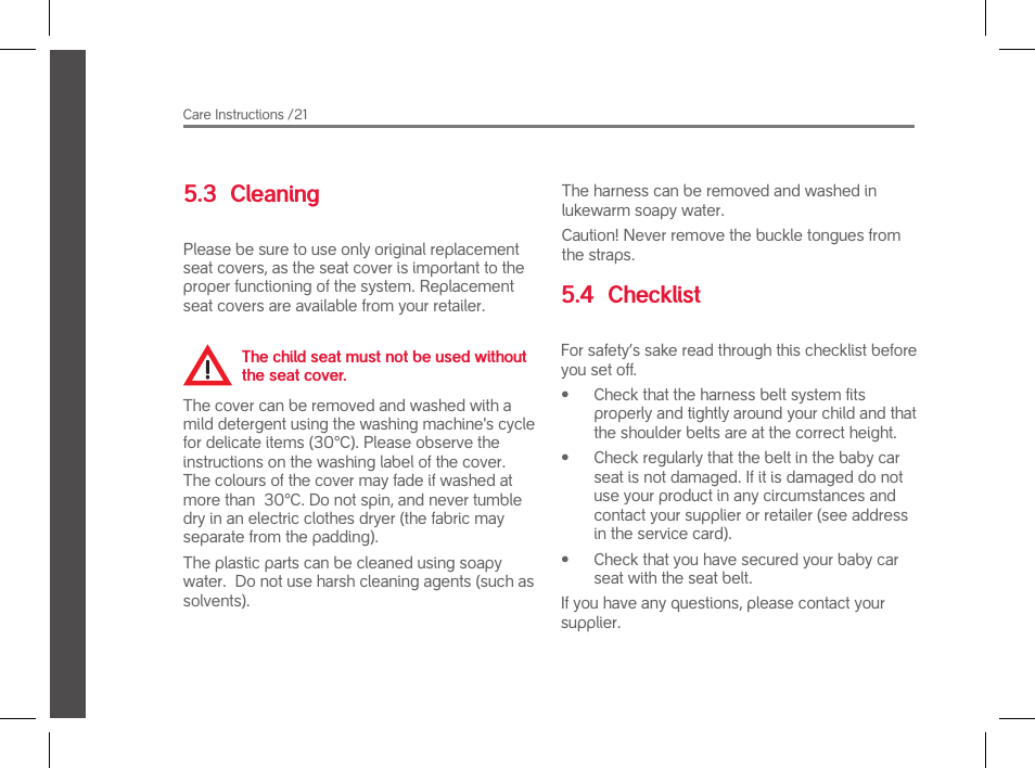 3 cleaning 5.4 checklist | phil&teds evolution User Manual | Page 22 / 26