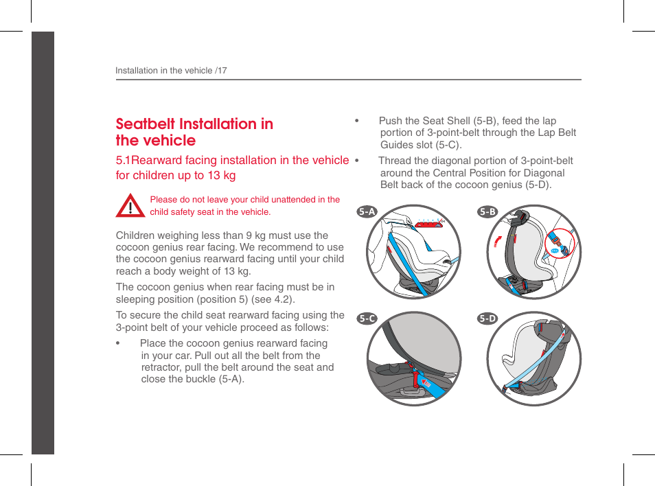 Seatbelt installation in the vehicle | phil&teds cocoon genius User Manual | Page 18 / 26