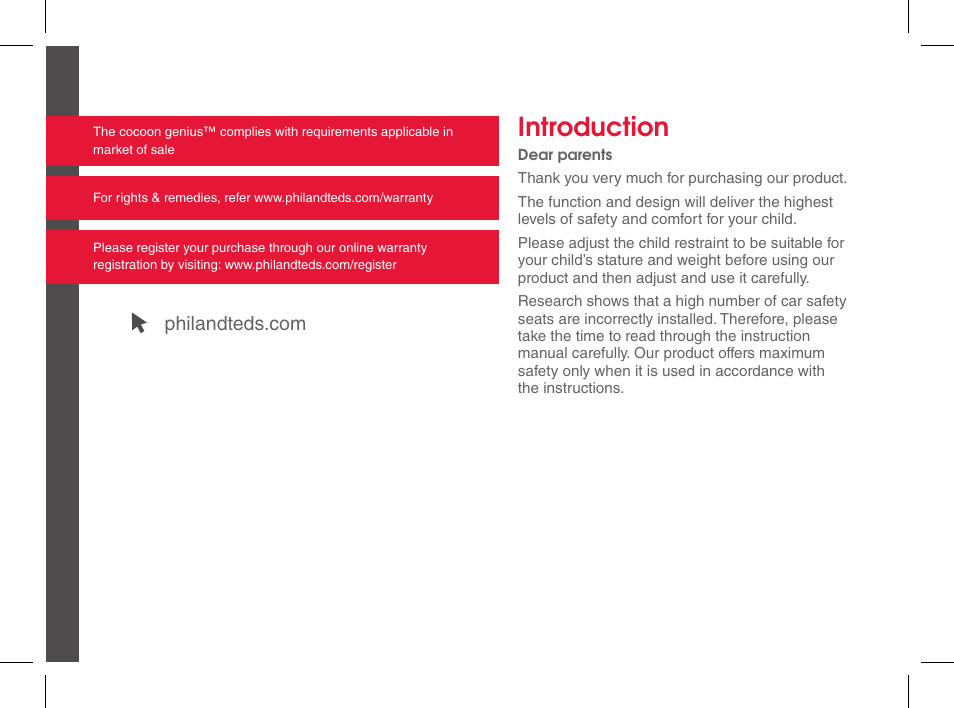 Introduction | phil&teds cocoon genius User Manual | Page 2 / 26