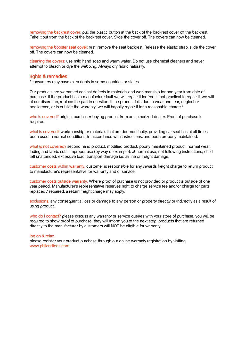 Rights & remedies | phil&teds tott v1 User Manual | Page 8 / 8