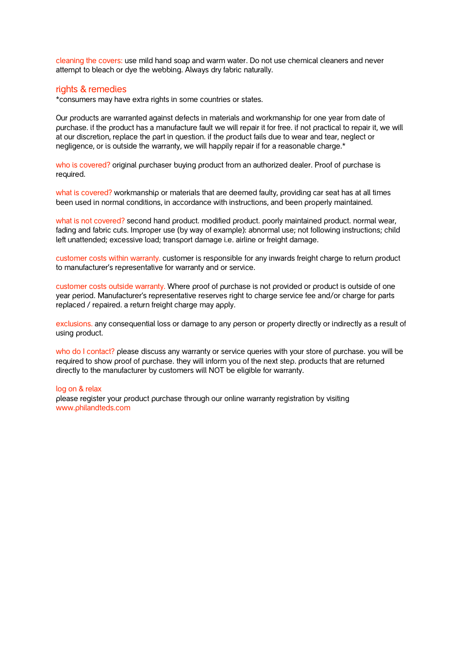 Rights & remedies | phil&teds tott XT v1 User Manual | Page 8 / 8