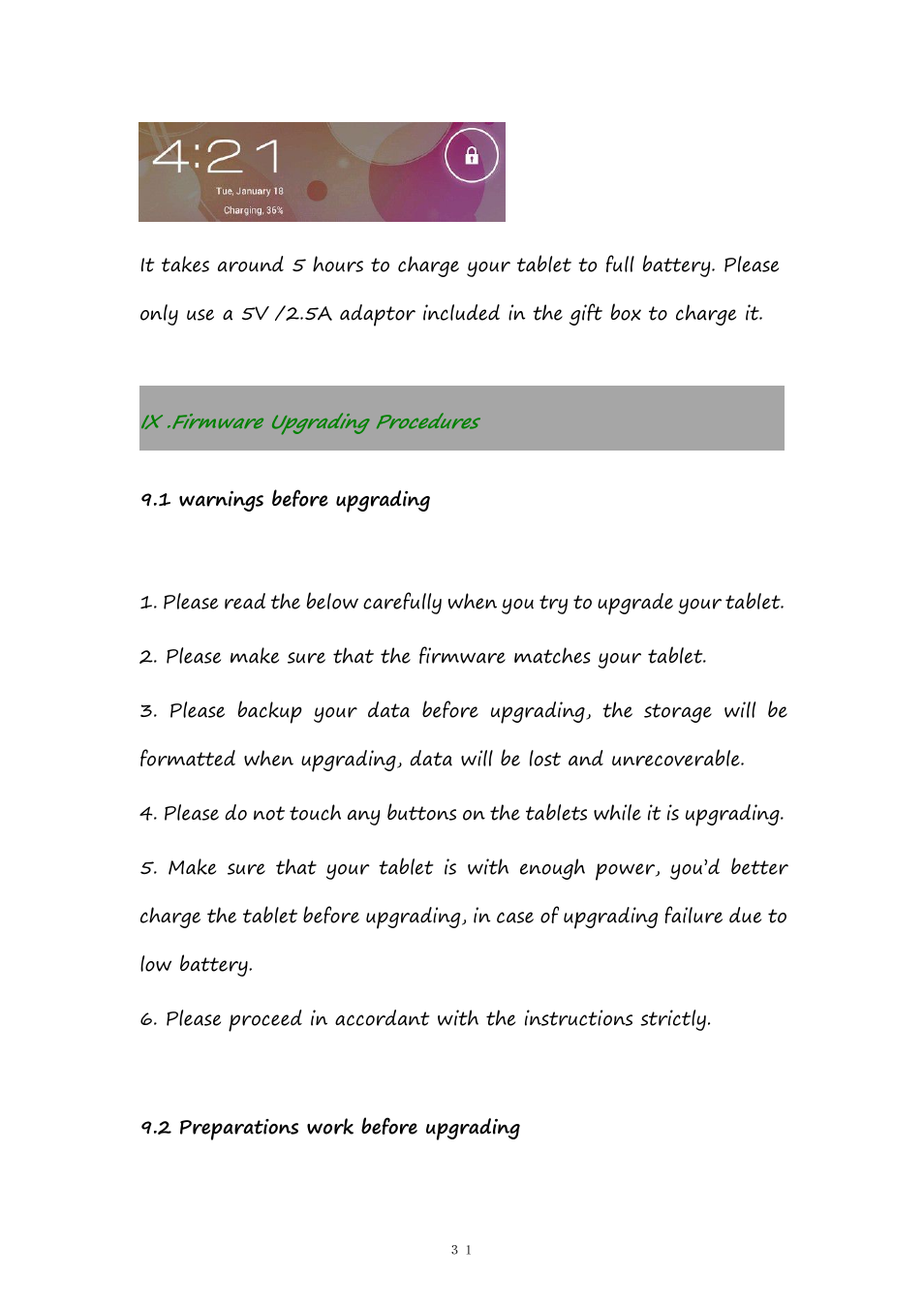 Ix.firmwareupgradingprocedures, Ix .firmware upgrading procedures | PiPO Pad-P1 User Manual | Page 31 / 38