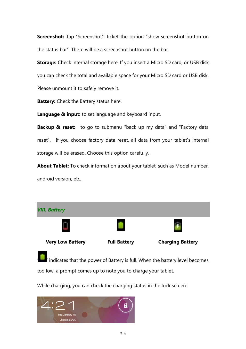 Viii. battery | PiPO M8HD User Manual | Page 34 / 42