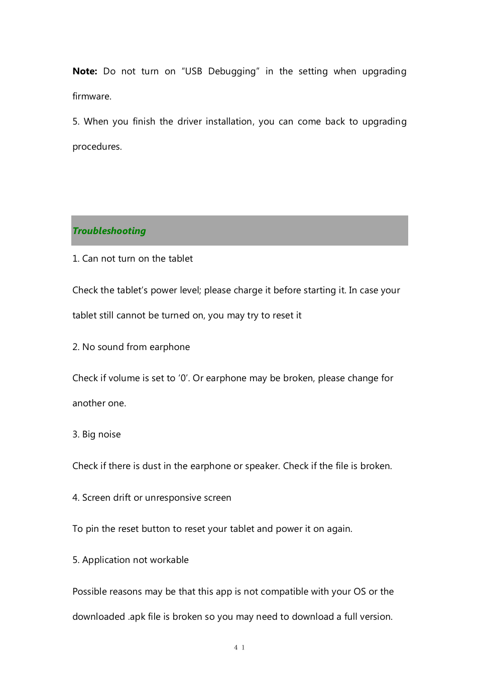 Troubleshooting | PiPO M6 pro User Manual | Page 41 / 42