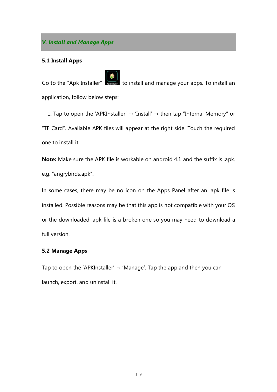 V. install and manage apps | PiPO M9 pro OTA User Manual | Page 19 / 45