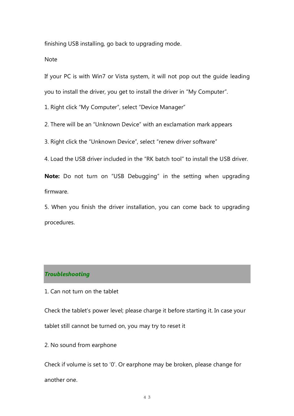 Troubleshooting | PiPO M9 pro OTA User Manual | Page 43 / 45