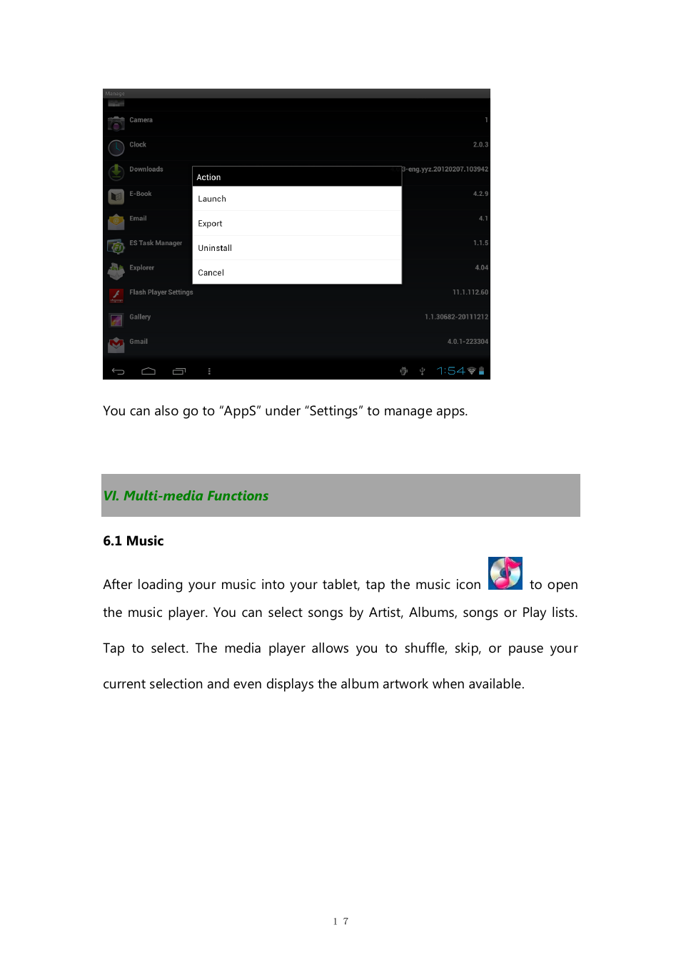 Vi. multi-media functions, 1 music | PiPO M7 pro User Manual | Page 17 / 37