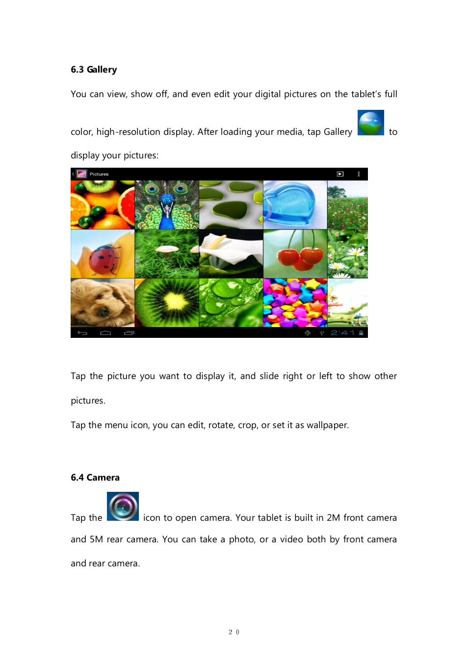 3 gallery, 4 camera | PiPO M7 pro User Manual | Page 20 / 37