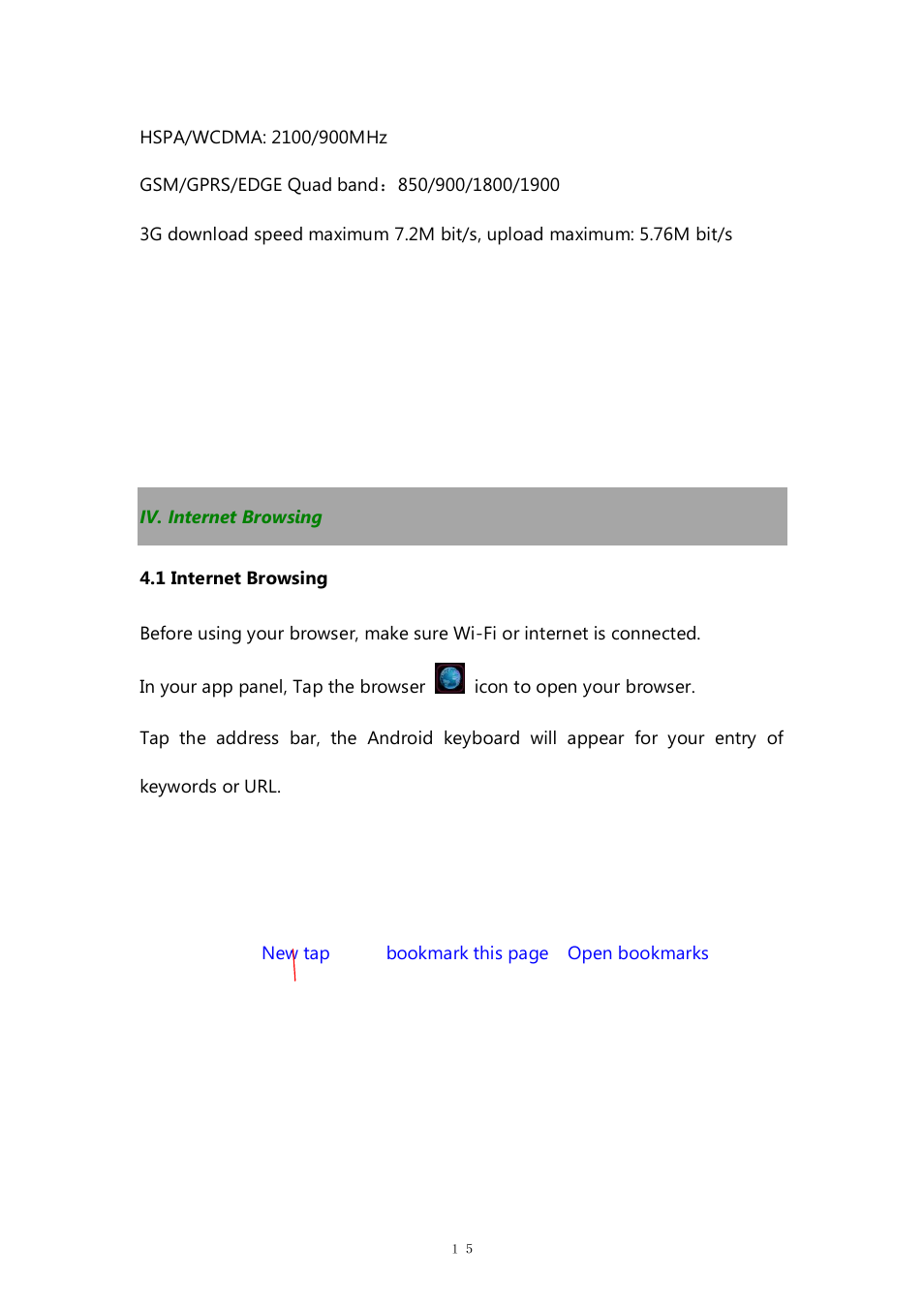 Iv. internet browsing, 1 internet browsing | PiPO M8 pro User Manual | Page 15 / 36
