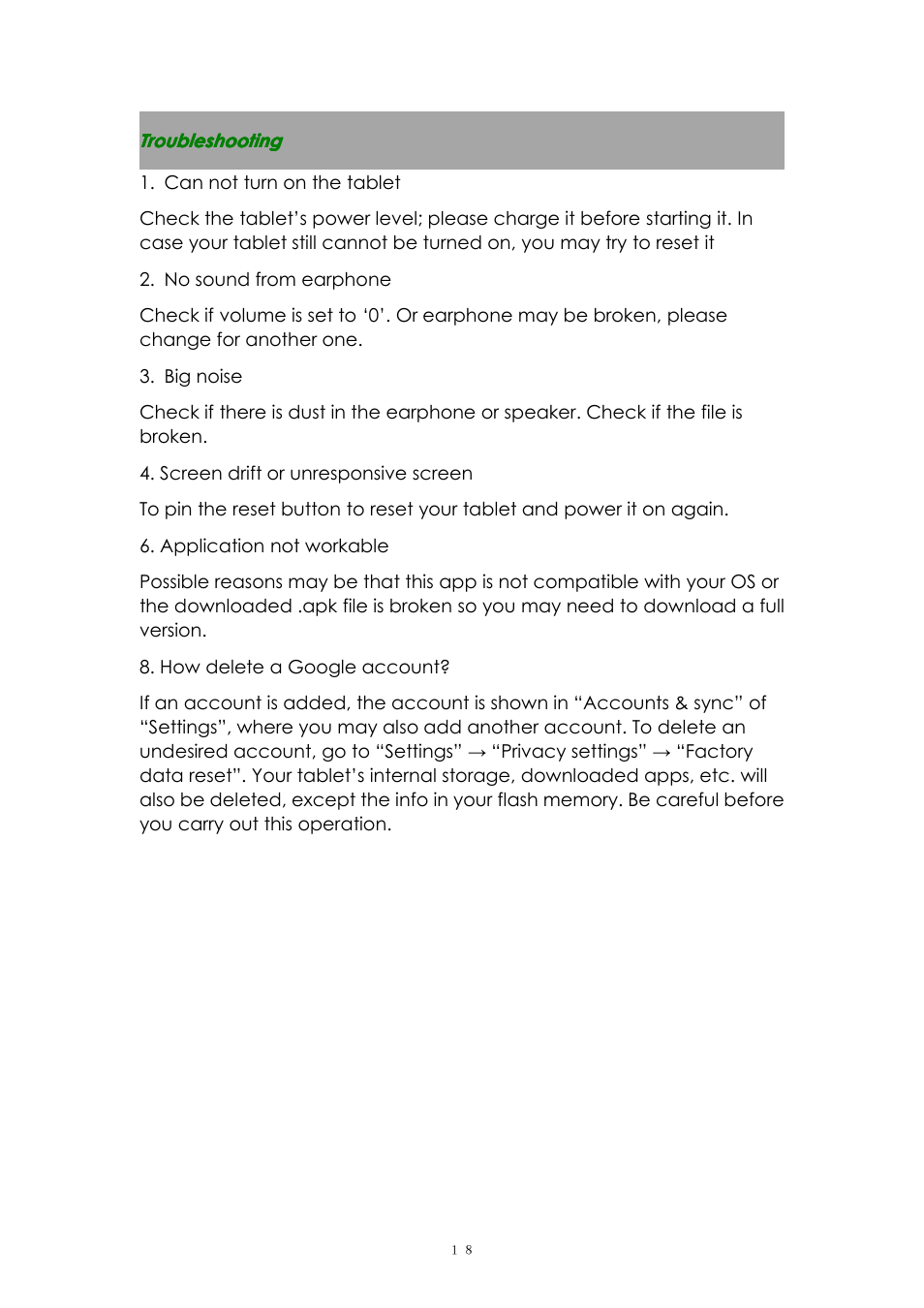 Troubleshooting | PiPO M2 v.1 User Manual | Page 18 / 18