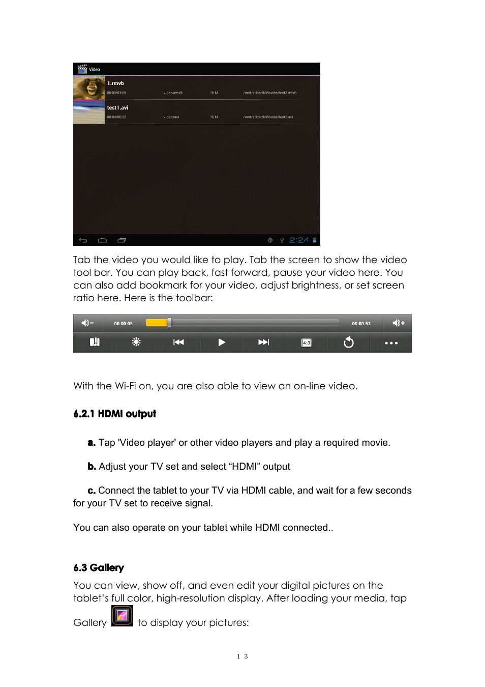 1hdmioutput, 3gallery | PiPO U1 User Manual | Page 13 / 18