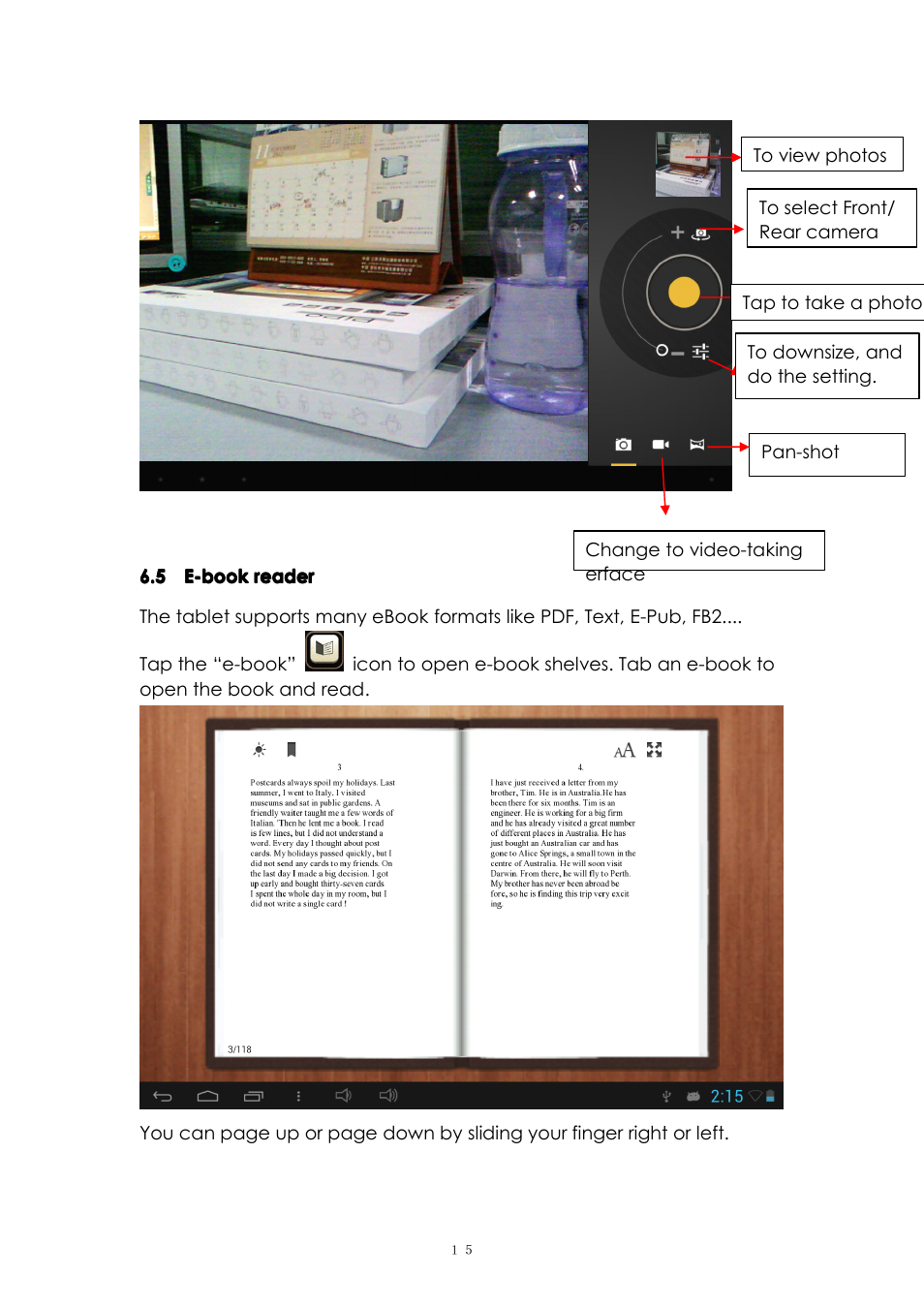 5e-bookreader, 5 e-book reader | PiPO U1Pro User Manual | Page 15 / 18