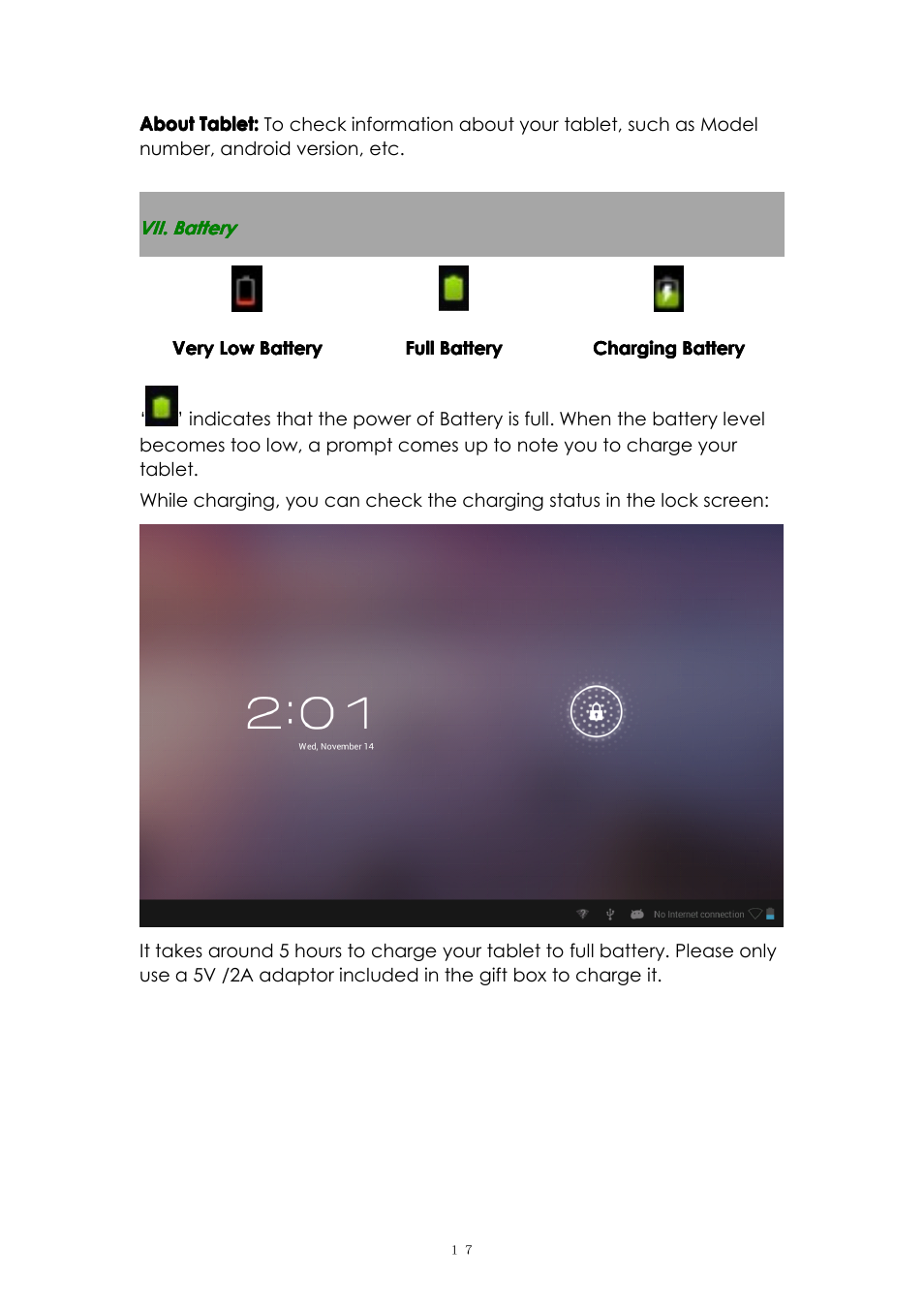 Vii.battery, Vii. battery | PiPO U1Pro User Manual | Page 17 / 18