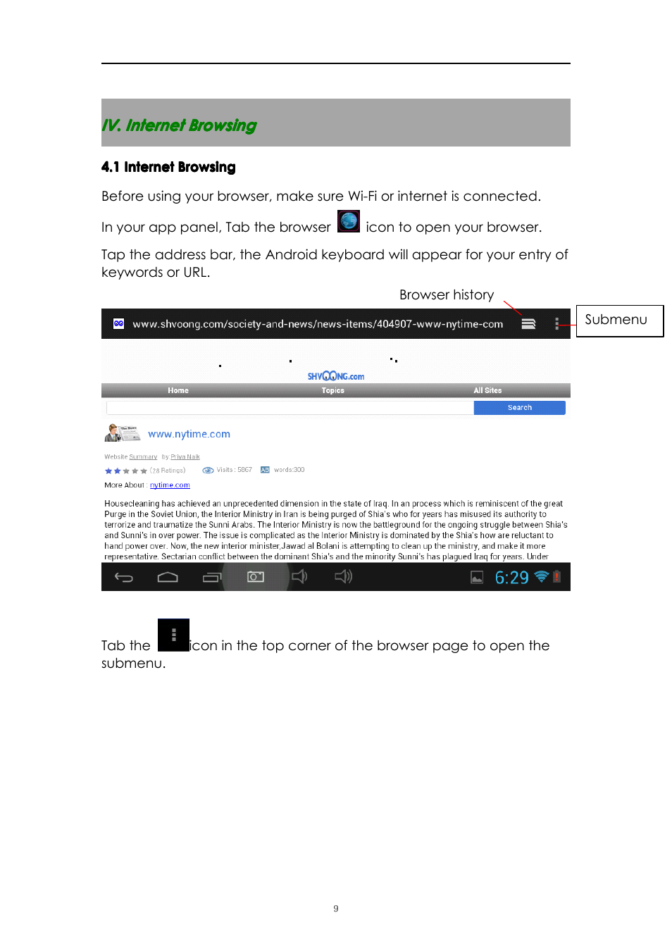 Iv.internetbrowsing, 1internetbrowsing, Iv. internet browsing | 1 internet browsing | PiPO S1 User Manual | Page 9 / 18