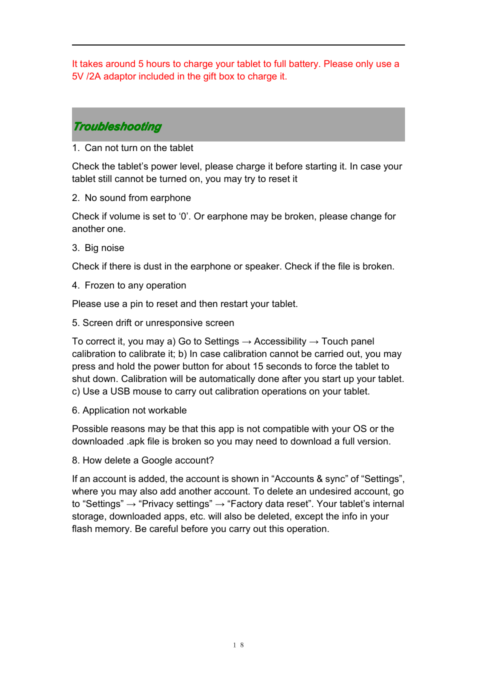 Troubleshooting | PiPO S2 User Manual | Page 18 / 18