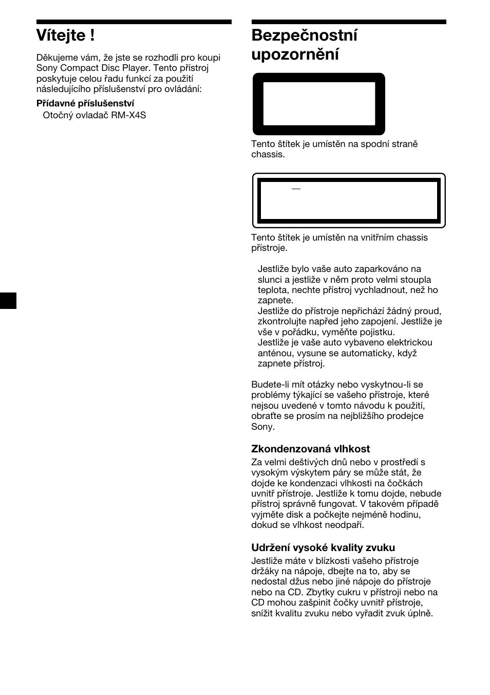 2vítejte, Bezpečnostní upozornění | Sony CDX-4000RV  RU User Manual | Page 26 / 124