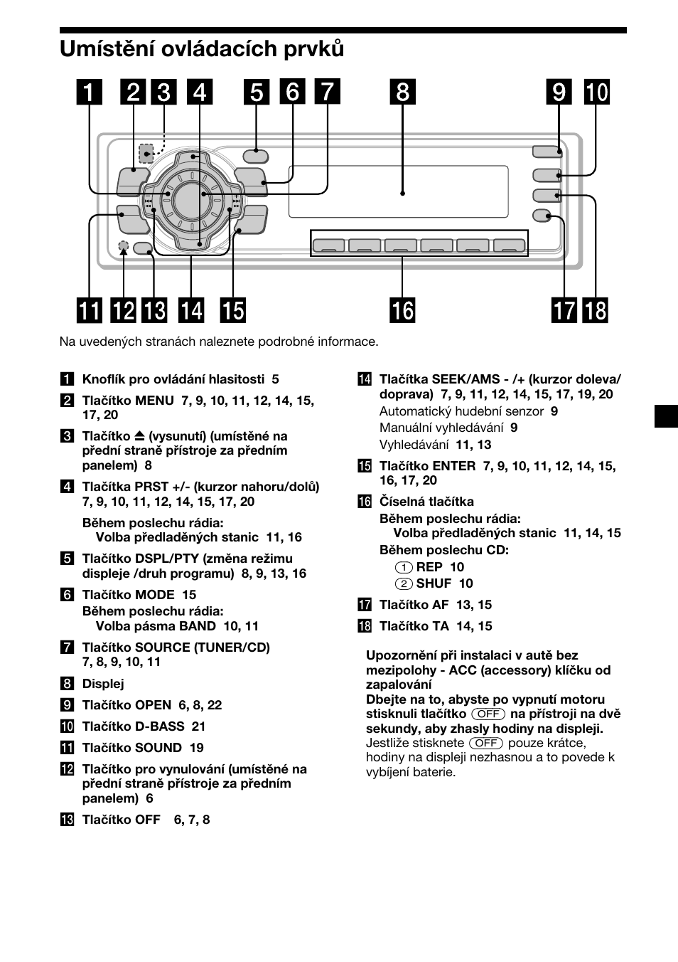 5umístění ovládacích prvků | Sony CDX-4000RV  RU User Manual | Page 29 / 124