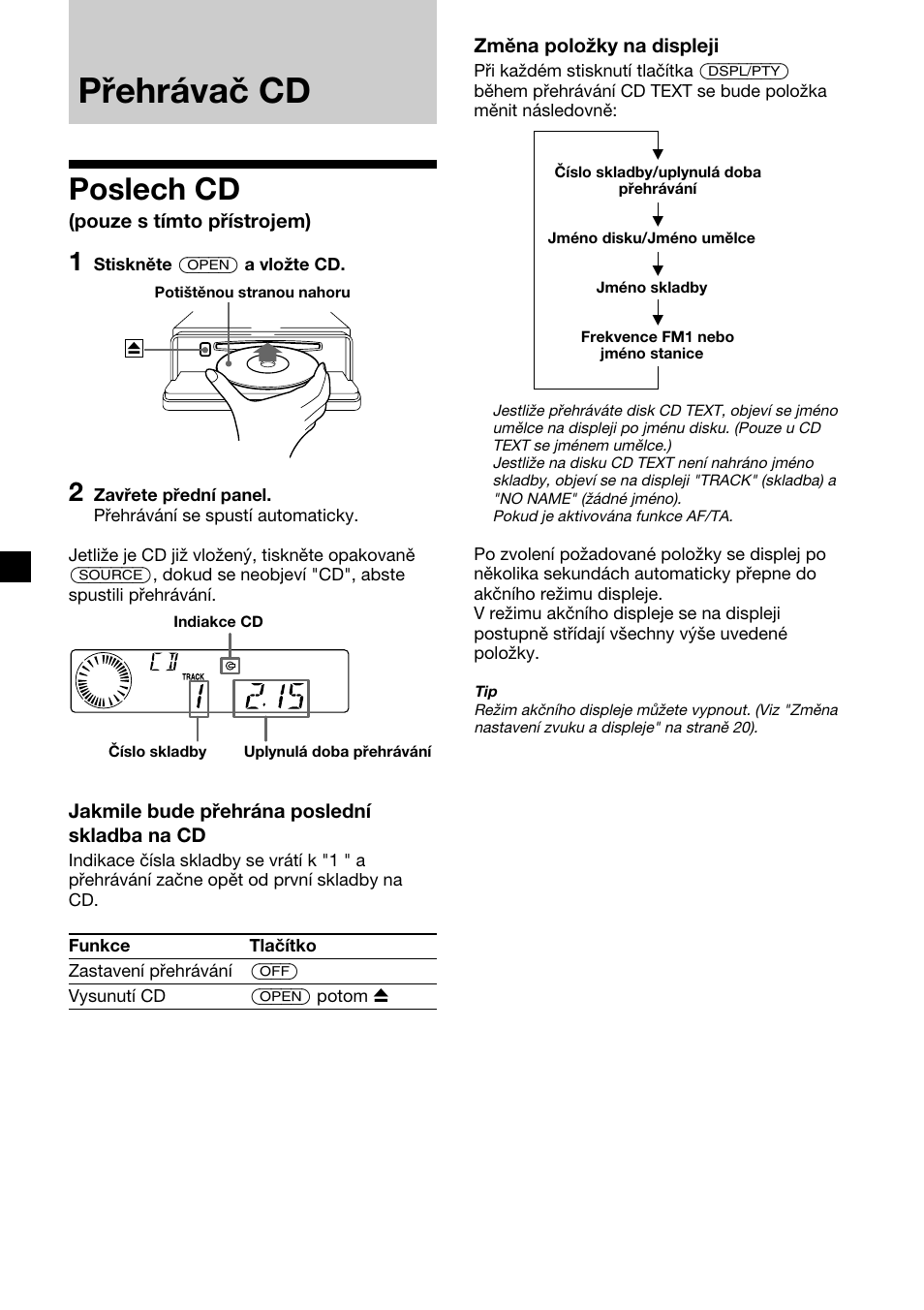 Přehrávač cd, Poslech cd | Sony CDX-4000RV  RU User Manual | Page 32 / 124