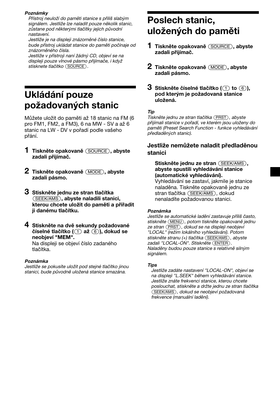 Ukládání pouze požadovaných stanic, Poslech stanic, uložených do paměti | Sony CDX-4000RV  RU User Manual | Page 35 / 124