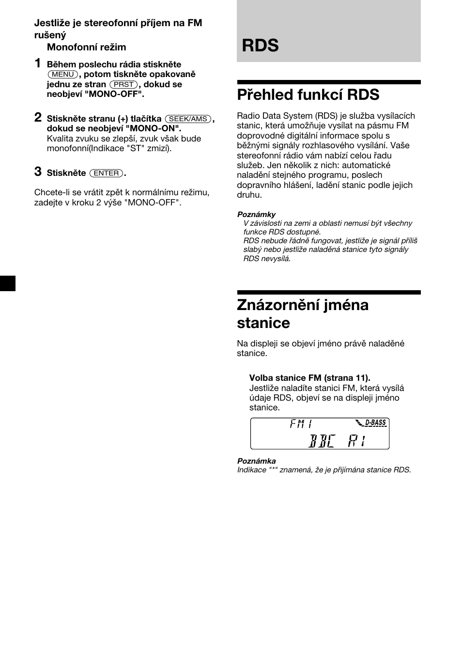 Přehled funkcí rds, Znázornění jména stanice | Sony CDX-4000RV  RU User Manual | Page 36 / 124