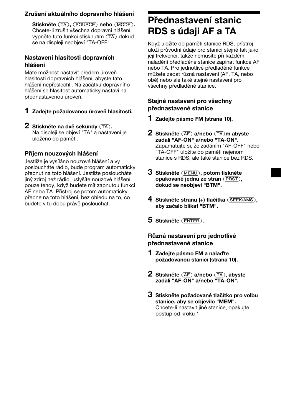 Přednastavení stanic rds s údaji af a ta | Sony CDX-4000RV  RU User Manual | Page 39 / 124