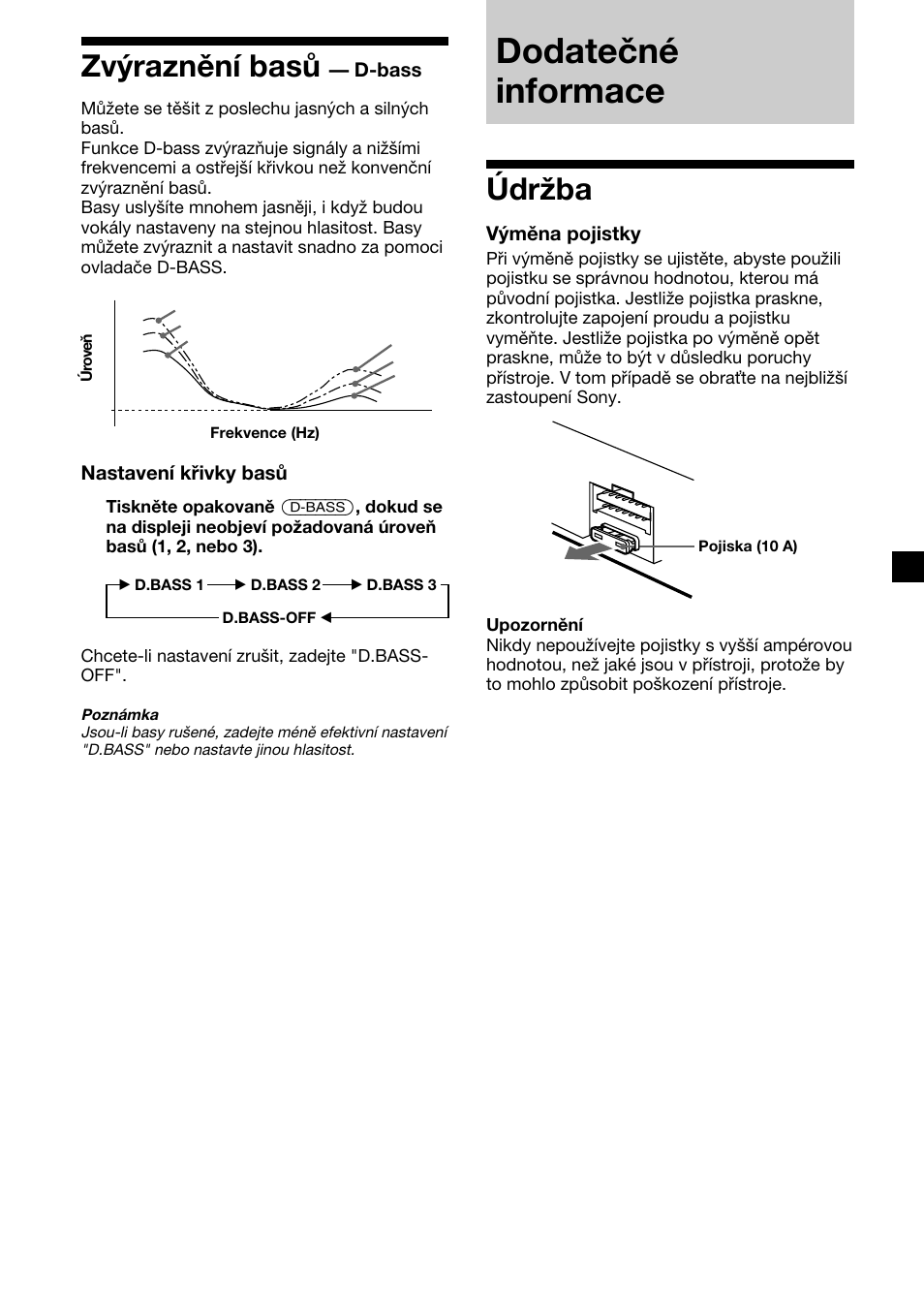 Dodatečné informace, Údržba, Zvýraznění basů | Sony CDX-4000RV  RU User Manual | Page 45 / 124