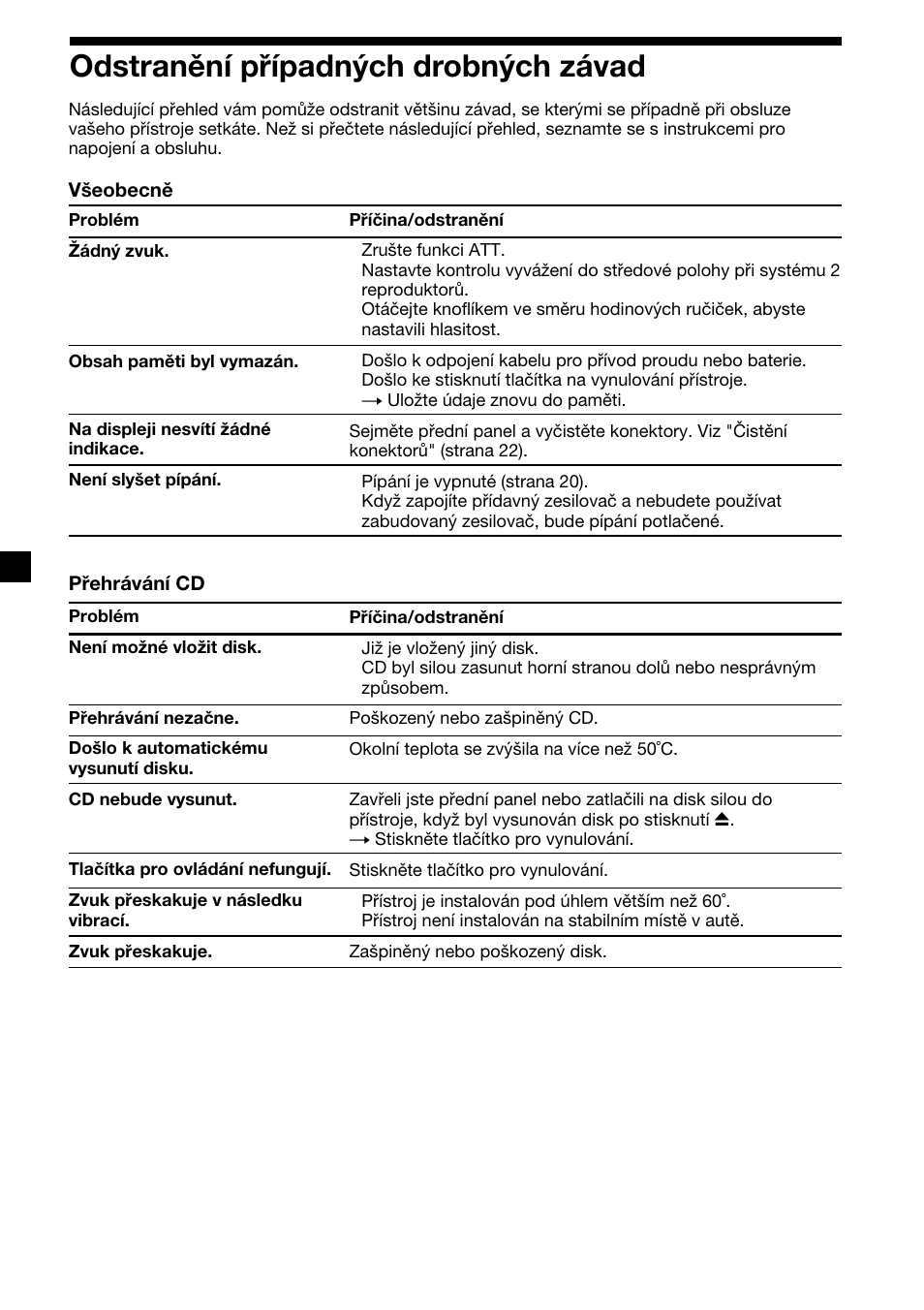 24 odstranění případných drobných závad | Sony CDX-4000RV  RU User Manual | Page 48 / 124