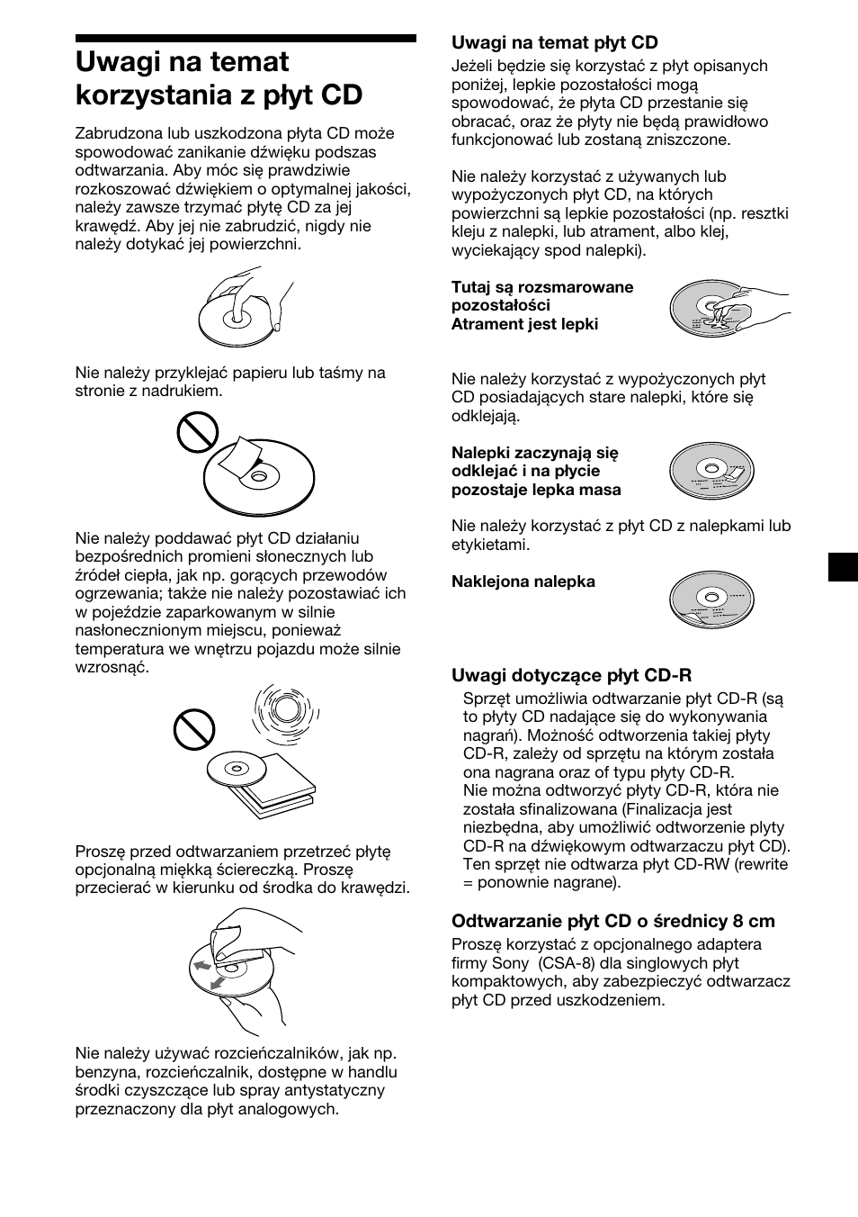 3uwagi na temat korzystania z płyt cd | Sony CDX-4000RV  RU User Manual | Page 51 / 124