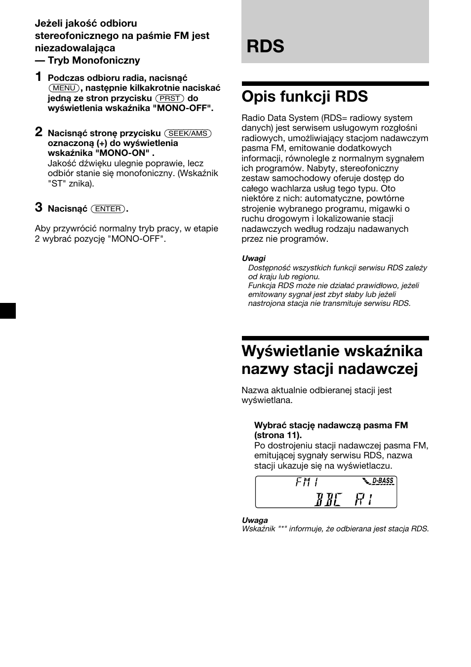 Opis funkcji rds, Wyświetlanie wskaźnika nazwy stacji nadawczej | Sony CDX-4000RV  RU User Manual | Page 60 / 124