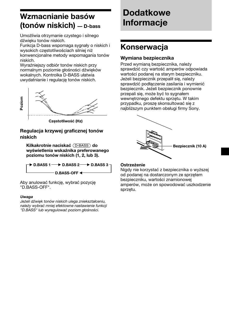 Dodatkowe informacje, Konserwacja, Wzmacnianie basów (tonów niskich) | Sony CDX-4000RV  RU User Manual | Page 69 / 124