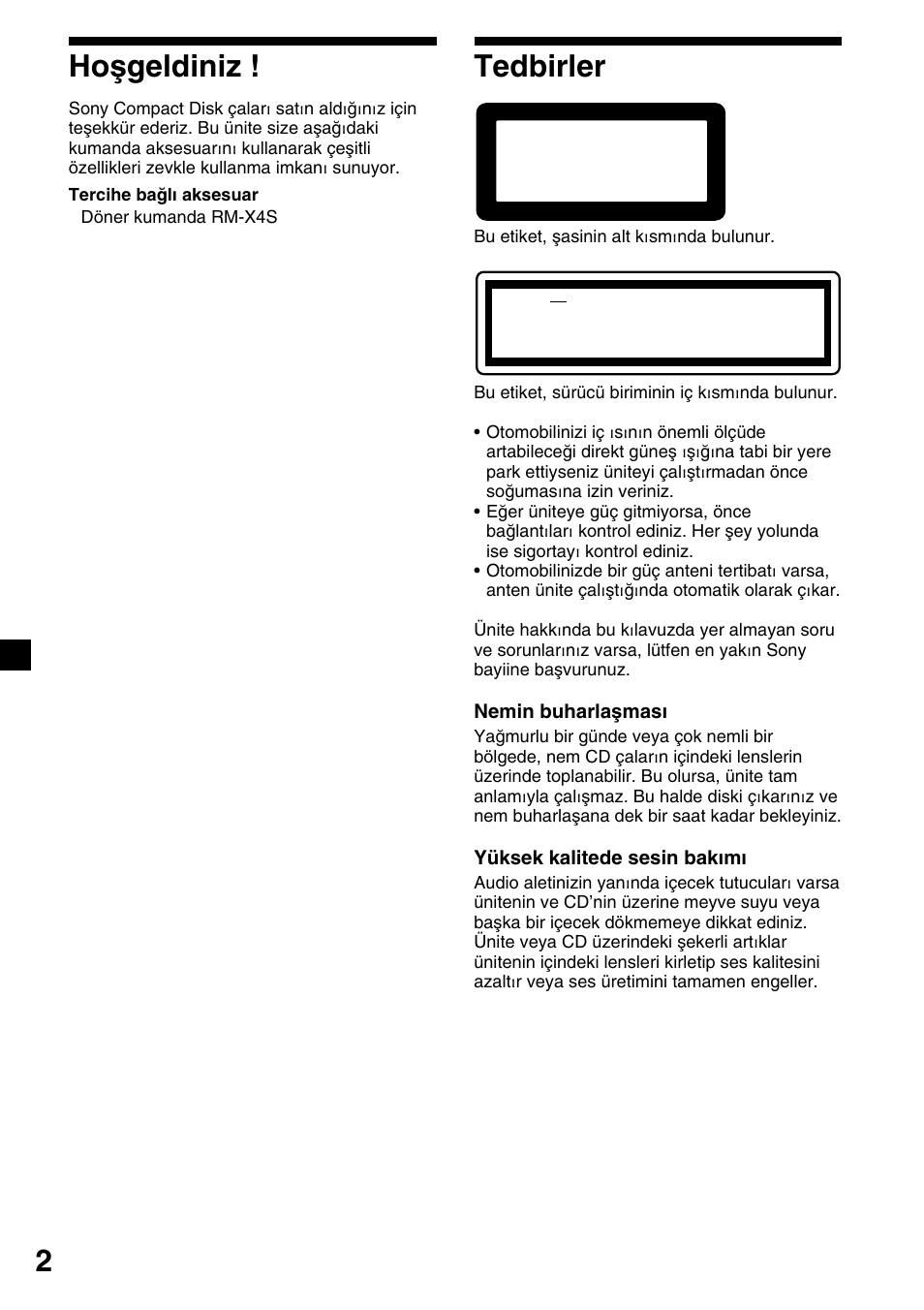 2hoşgeldiniz, Tedbirler | Sony CDX-4000RV  RU User Manual | Page 74 / 124