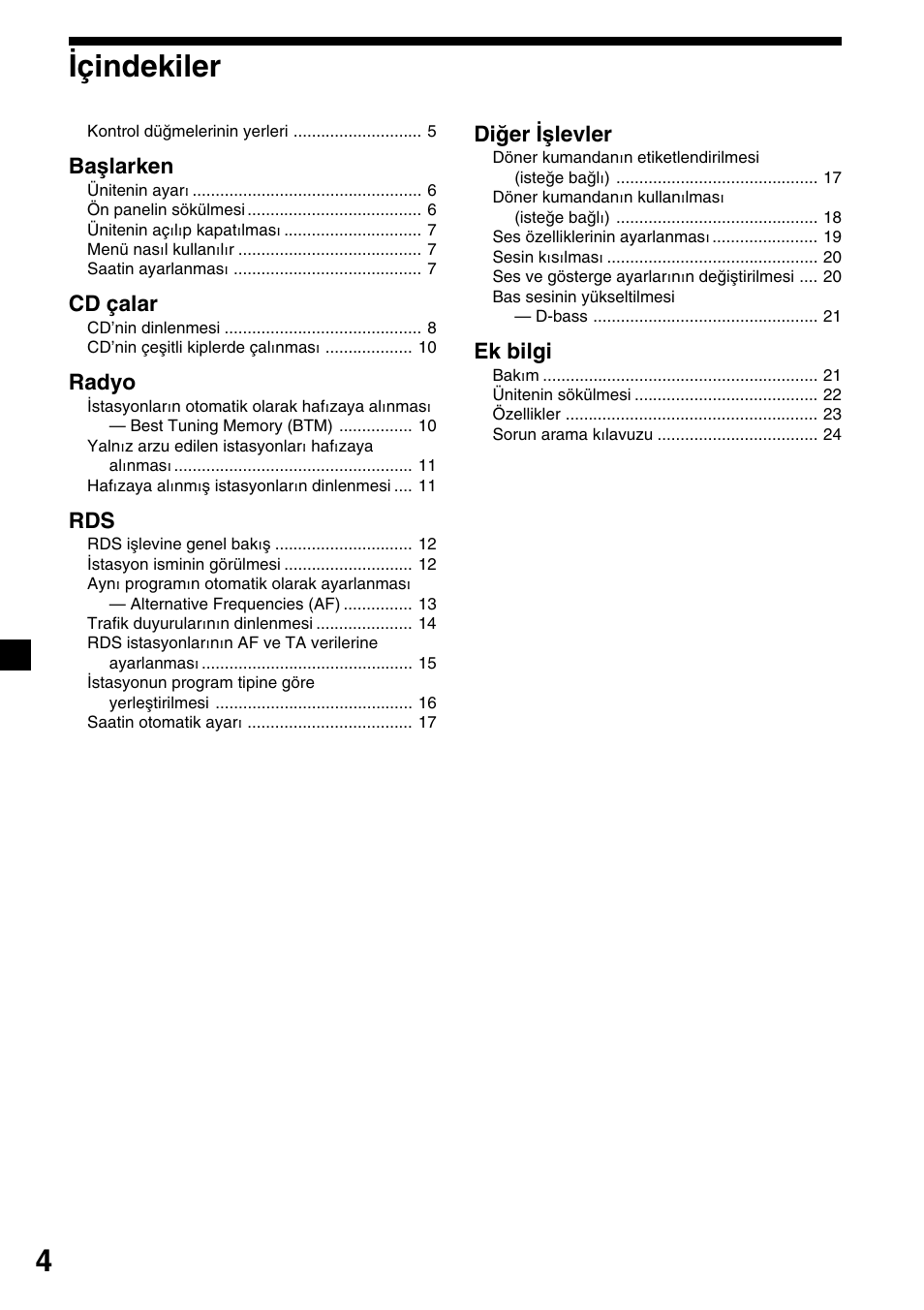 4içindekiler | Sony CDX-4000RV  RU User Manual | Page 76 / 124